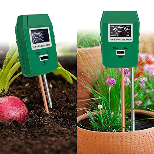 Bearbro Monitor de Agua del Suelo,Medidor de Humedad del Suelo,Medidor Digital 3 en 1 de la Humedad del Suelo y la acidez del PH, para Planta/Jardín(No Necesita batería)