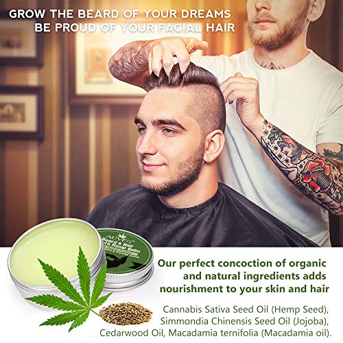 Beard & Hair Growth Hemp Balm, 100% Natural Product Softens Conditions & Promotes Growth 30g