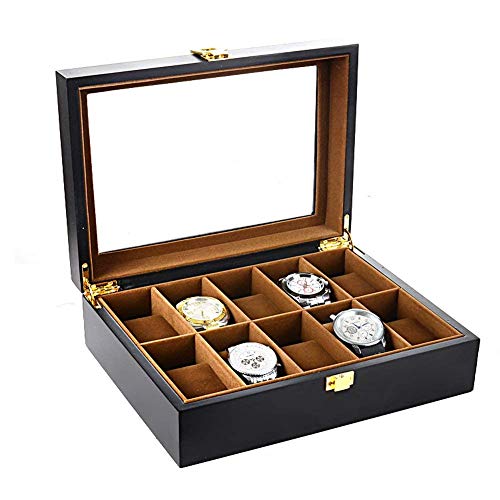Bearhouse Caja para Relojes Madera Estuches Relojes con 10 Compartimentos Hombre Negro