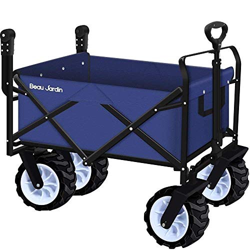 BEAU JARDIN Carretillas de Carro Plegable con Carro Plegable de Mano Carro transporte para jardín Carro para playa 100 kg de capacidad Azul Actualizar