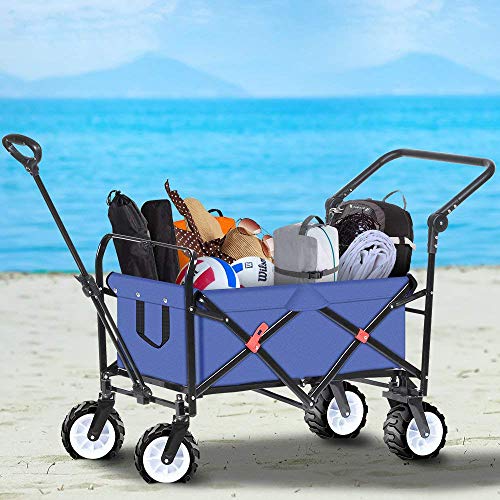 BEAU JARDIN Carretillas de Carro Plegable con Carro Plegable de Mano Carro transporte para jardín Carro para playa 100 kg de capacidad Azul Actualizar