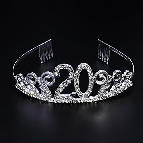 Beaupretty Tiara Cristal Cumpleaños 20 Años Corona Princesa Feliz Cumpleaños de Número 20 Años Diadema con Peines Regalos de Cumpleaños para Mujer Fiesta de Aniversario Bodas plata