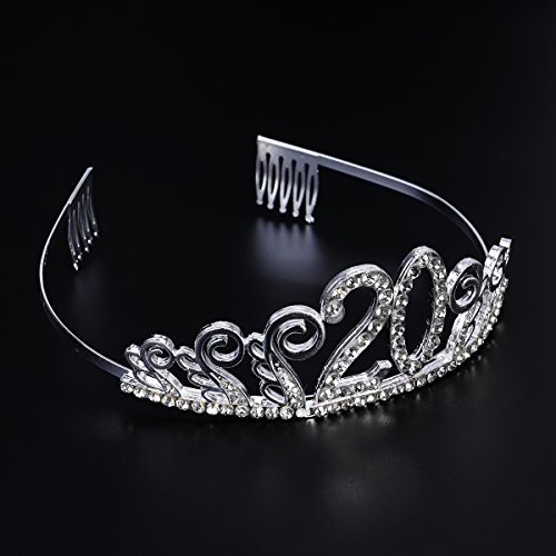 Beaupretty Tiara Cristal Cumpleaños 20 Años Corona Princesa Feliz Cumpleaños de Número 20 Años Diadema con Peines Regalos de Cumpleaños para Mujer Fiesta de Aniversario Bodas plata