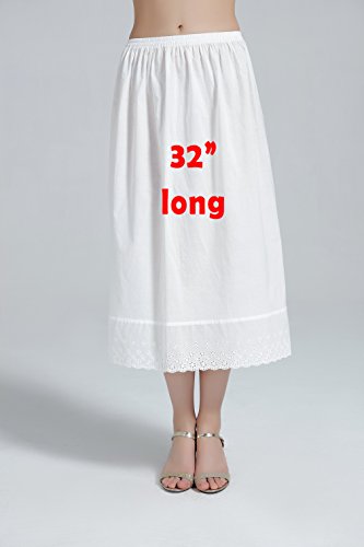 BEAUTELICATE Mujer Enaguas de Algodón Corta Larga Antiestática Combinación para Vestido Antideslizante Plain Falda Marfil con Encaje Dobladillo