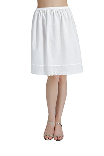 BEAUTELICATE Mujer Enaguas de Algodón Corta Larga Antiestática Combinación para Vestido Antideslizante Plain Falda Marfil con Encaje Dobladillo