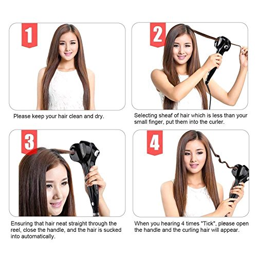 Beautigo Pinzas Rizador automático de vapor con calentador cerámico y pantalla digital LED (Negro)