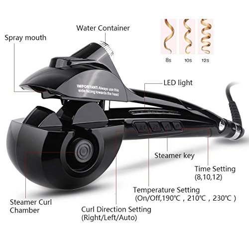 Beautigo Pinzas Rizador automático de vapor con calentador cerámico y pantalla digital LED (Negro)