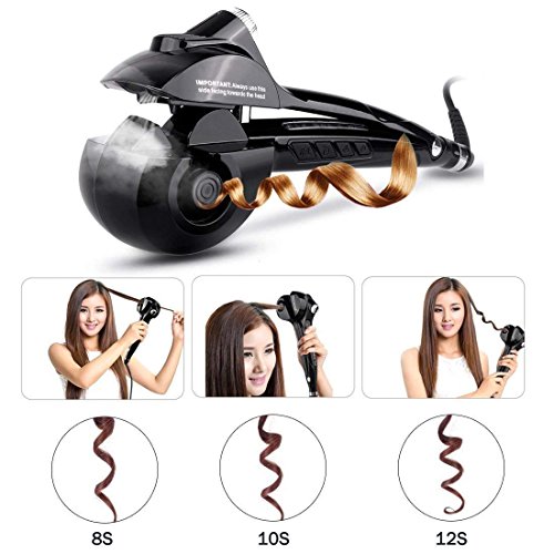 Beautigo Pinzas Rizador automático de vapor con calentador cerámico y pantalla digital LED (Negro)