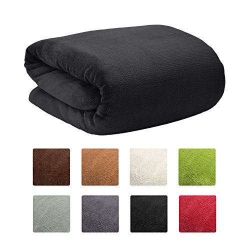 Beautissu Manta de sofá y Cama XXL Aurelia - Suave y cálida 220x240cm Microfibra Forro Polar Coral ÖKO-Tex Negro