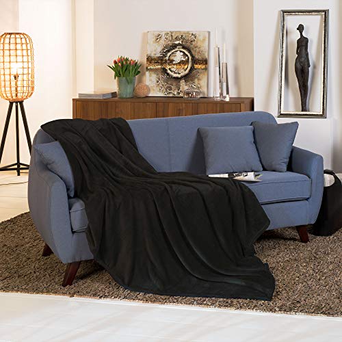 Beautissu Manta de sofá y Cama XXL Aurelia - Suave y cálida 220x240cm Microfibra Forro Polar Coral ÖKO-Tex Negro