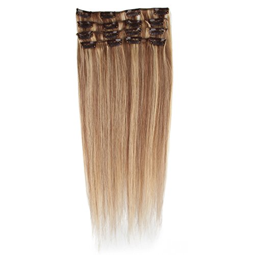 Beauty7 7 unidades 70g extensiones de clip de pelo natural pelucas cabello humano de color 8# y 613# de 15 pelugadas 38cm larga
