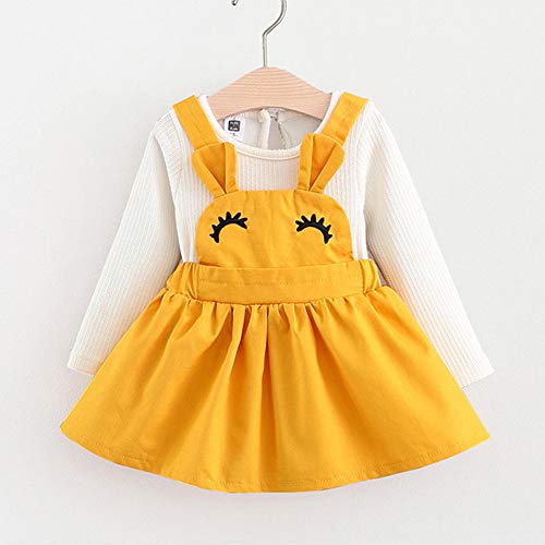 beautyjourney Bebé Niña Conejo Oreja Vestido de Princesa Sling Vestido Babydoll de Manga Larga Longitud de la Rodilla Plisada Falda Ropa Trajes