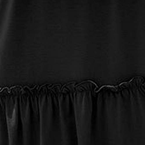 beautyjourney Vestido de Manga Larga con Cuello en V de Color Liso para Mujer Mini Vestido de Costuras con Volantes Vestido Informal Suelto Simple túnica Playa Vestido de Fiesta