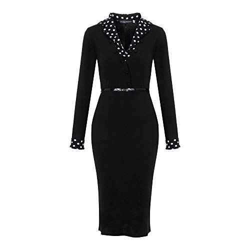 beautyjourney Vestido de Trabajo de Falda de lápiz Delgado para Mujer Vestidos de Fiesta de Manga Larga con Cuello en V y Oficina Vestido Ajustado hasta la Rodilla