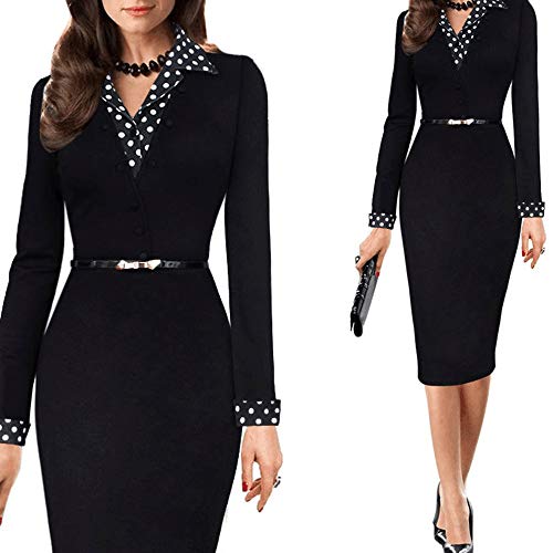beautyjourney Vestido de Trabajo de Falda de lápiz Delgado para Mujer Vestidos de Fiesta de Manga Larga con Cuello en V y Oficina Vestido Ajustado hasta la Rodilla