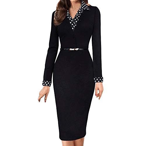 beautyjourney Vestido de Trabajo de Falda de lápiz Delgado para Mujer Vestidos de Fiesta de Manga Larga con Cuello en V y Oficina Vestido Ajustado hasta la Rodilla