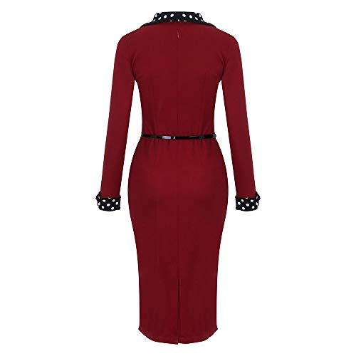 beautyjourney Vestido de Trabajo de Falda de lápiz Delgado para Mujer Vestidos de Fiesta de Manga Larga con Cuello en V y Oficina Vestido Ajustado hasta la Rodilla