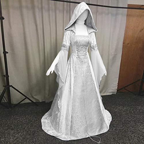 beautyjourney Vestido de túnica con Capucha de época Medieval de Mujer Tamaño Grande Manga Larga Palabra de Longitud Cosplay Maxi Vestidos Vestido de Fiesta Vestido de Noche