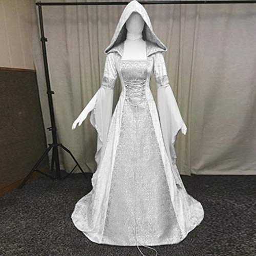 beautyjourney Vestido de túnica con Capucha de época Medieval de Mujer Tamaño Grande Manga Larga Palabra de Longitud Cosplay Maxi Vestidos Vestido de Fiesta Vestido de Noche