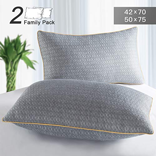 BedStory Almohada de Carbón de Bambú 50x75 Almohada Fibra Lavable Almohada Antiácaros de Poliéster Relleno de Almohadas de Calidad Hotelera Pack de 2