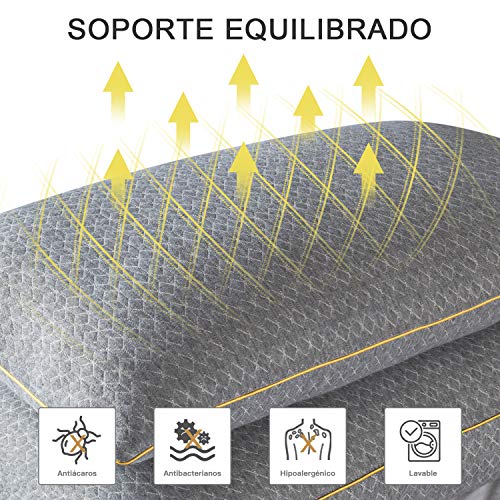 BedStory Almohada de Carbón de Bambú 50x75 Almohada Fibra Lavable Almohada Antiácaros de Poliéster Relleno de Almohadas de Calidad Hotelera Pack de 2