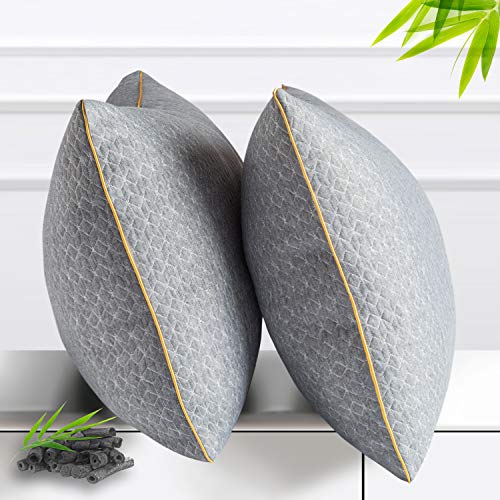 BedStory Almohada de Carbón de Bambú 50x75 Almohada Fibra Lavable Almohada Antiácaros de Poliéster Relleno de Almohadas de Calidad Hotelera Pack de 2