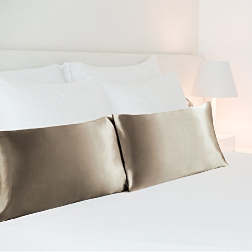 Bedsure Funda Almohada 40x80cm Satén Oro - Juego de 2 Fundas Almohadas 80x40 Pelo Rizado, Muy Liso Suave de 100% Microfibra, Antiarrugas sin Cremallera, 2 Piezas