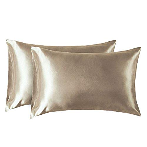 Bedsure Funda Almohada 40x80cm Satén Oro - Juego de 2 Fundas Almohadas 80x40 Pelo Rizado, Muy Liso Suave de 100% Microfibra, Antiarrugas sin Cremallera, 2 Piezas