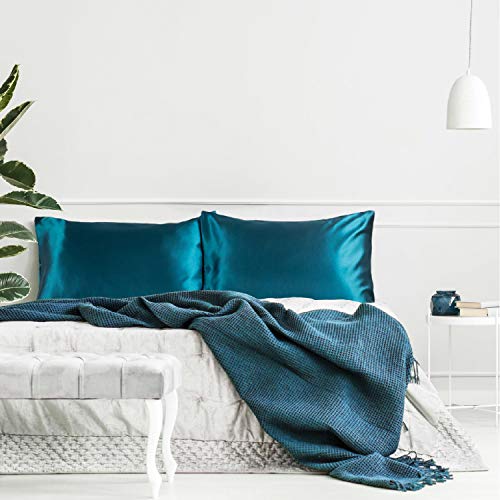Bedsure Funda Almohada 40x80cm Satén Turquesa - Juego de 2 Fundas Almohadas 80x40 Pelo Rizado, Muy Liso Suave de 100% Microfibra, Antiarrugas sin Cremallera, 2 Piezas