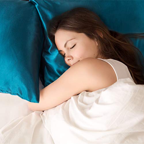 Bedsure Funda Almohada 40x80cm Satén Turquesa - Juego de 2 Fundas Almohadas 80x40 Pelo Rizado, Muy Liso Suave de 100% Microfibra, Antiarrugas sin Cremallera, 2 Piezas