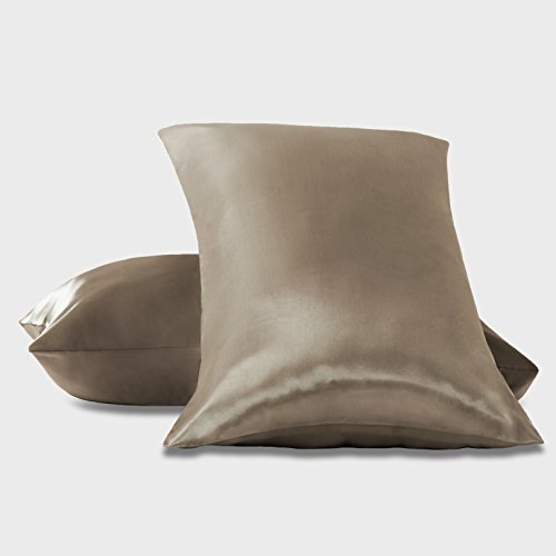 Bedsure Funda Almohada 50x75cm Satén Oro - Juego de 2 Fundas Almohadas 75x50 Pelo Rizado, Muy Liso Suave de 100% Microfibra, Antiarrugas sin Cremallera, 2 Piezas