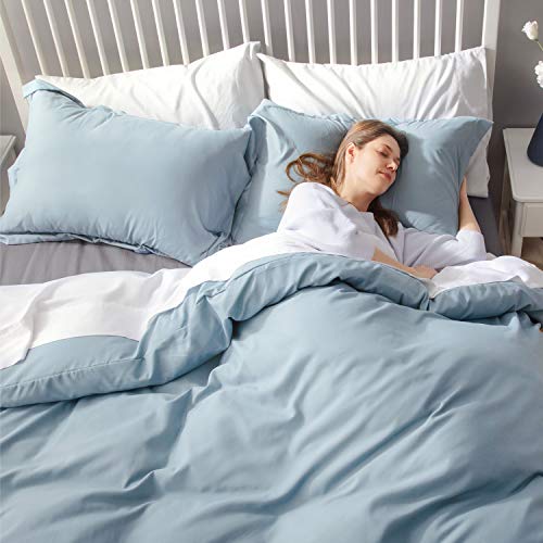 Bedsure Funda Nordica Cama 150/135 Azúl Grisáseo - Juego de Funda Edredón 150x200 con 2 Fundas de Almohada 40x75cm de Microfibra Reversible y Suave, 220x230 cm