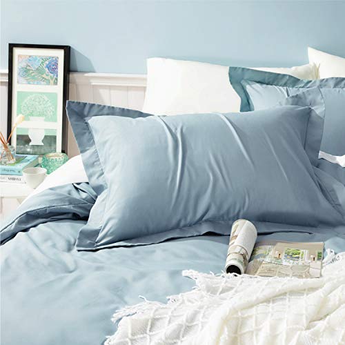 Bedsure Funda Nordica Cama 150/135 Azúl Grisáseo - Juego de Funda Edredón 150x200 con 2 Fundas de Almohada 40x75cm de Microfibra Reversible y Suave, 220x230 cm
