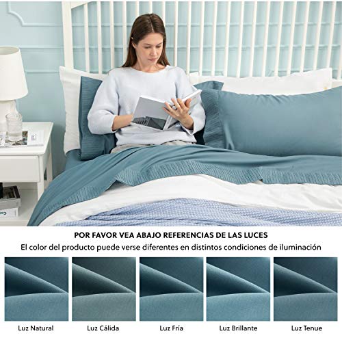 Bedsure Juego de Sábanas 105x190/200 cm - 3 Piezas - Sábana Bajera Ajustable Cama 105 con Encimera 180x275cm 1 Funda de Almohada 50x80cm - Azul Grisáseo