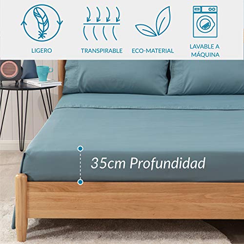 Bedsure Juego de Sábanas 105x190/200 cm - 3 Piezas - Sábana Bajera Ajustable Cama 105 con Encimera 180x275cm 1 Funda de Almohada 50x80cm - Azul Grisáseo