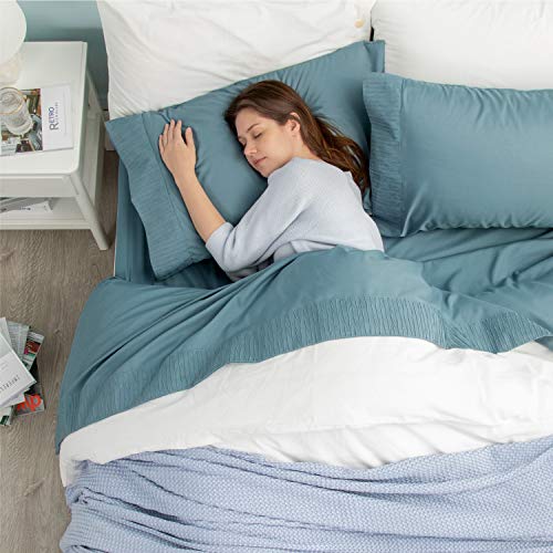 Bedsure Juego de Sábanas 105x190/200 cm - 3 Piezas - Sábana Bajera Ajustable Cama 105 con Encimera 180x275cm 1 Funda de Almohada 50x80cm - Azul Grisáseo