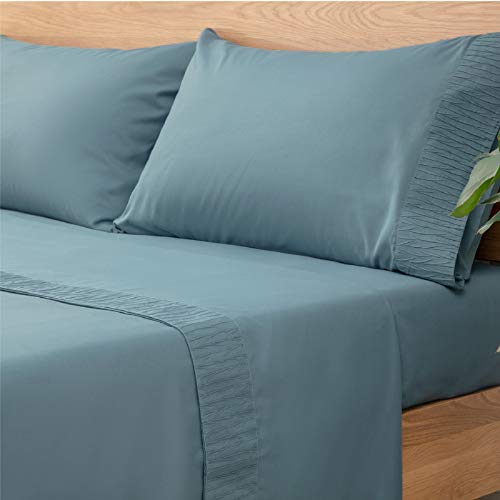 Bedsure Juego de Sábanas 105x190/200 cm - 3 Piezas - Sábana Bajera Ajustable Cama 105 con Encimera 180x275cm 1 Funda de Almohada 50x80cm - Azul Grisáseo