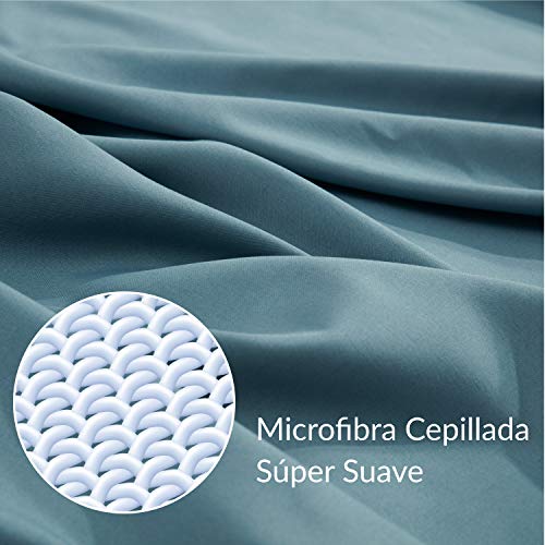 Bedsure Juego de Sábanas 105x190/200 cm - 3 Piezas - Sábana Bajera Ajustable Cama 105 con Encimera 180x275cm 1 Funda de Almohada 50x80cm - Azul Grisáseo