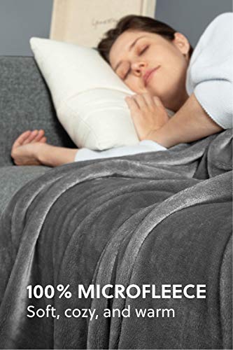 Bedsure Mantas para Sofás de Franela 270x230 cm - Mantas para Cama de 180 Reversible de 100% Microfibre Extra Suave - Manta Invierno Gris Transpirable