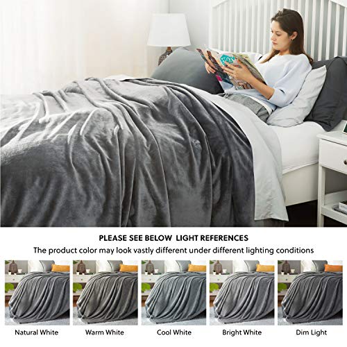 Bedsure Mantas para Sofás de Franela 270x230 cm - Mantas para Cama de 180 Reversible de 100% Microfibre Extra Suave - Manta Invierno Gris Transpirable