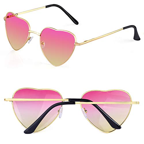 Beelittle Conjunto de Accesorios de aderezo Hippie Gafas de Sol en Forma de corazón Marco de Metal Fino Estilo de corazón y Signo de la Paz Collar (Rosa Amarillo)