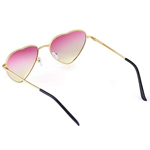 Beelittle Conjunto de Accesorios de aderezo Hippie Gafas de Sol en Forma de corazón Marco de Metal Fino Estilo de corazón y Signo de la Paz Collar (Rosa Amarillo)