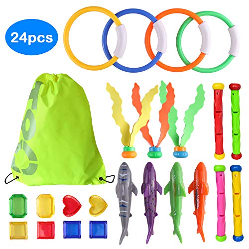 Beetest ES Juguetes De Buceo para Niños, 24 Unids Divertido Buceo Submarino Torpedo Anillo De Algas De Diamante Juguetes De Shell para Niños Niñas Piscina