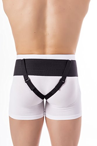 BeFit24® Faja Adaptable para Hernia Inguinal para Hombre - Braguero Hernia Inguinal Izquierdo y Derecho de Doble Cara para un Soporte Suave y Confiable - Cinturon Hernia Inguinal [ Size 1 - Negro ]