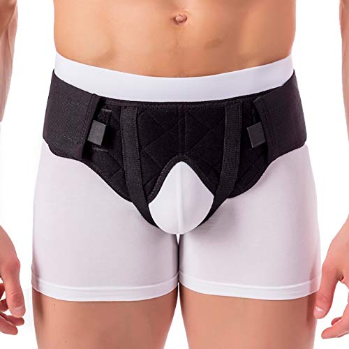 BeFit24® Faja Adaptable para Hernia Inguinal para Hombre - Braguero Hernia Inguinal Izquierdo y Derecho de Doble Cara para un Soporte Suave y Confiable - Cinturon Hernia Inguinal [ Size 1 - Negro ]