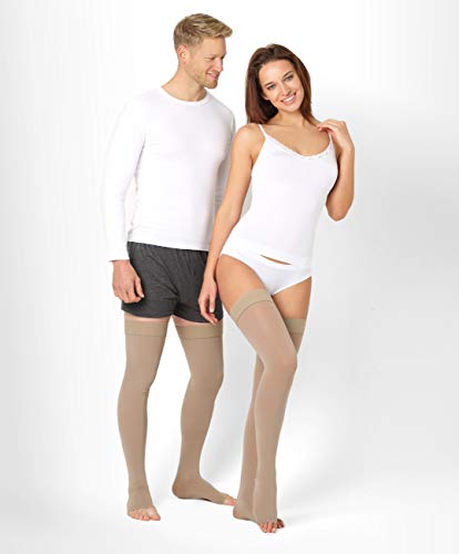 ®BeFit24 Medias de Compresión (23-32 mmHg, 120 Denieres, Clase 2) sin Puntera para Hombre y Mujer - Ideal para Embarazo, Varices y Circulación - [ Size 3 - Short: A - Beige ]