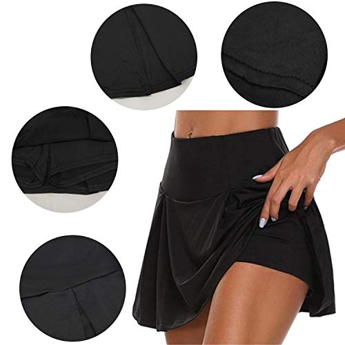 BEIFON Falda Pantalón Deportiva de Tenis Falda Deportiva para Mujer Elástica Transpirable Falda Deportiva Pantalones Cortos Incorporados Skorts de Golf Pilates Fitness Correr Deporte Tenis (Negro, M)