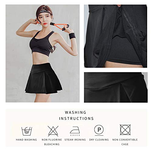 BEIFON Falda Pantalón Deportiva de Tenis Falda Deportiva para Mujer Elástica Transpirable Falda Deportiva Pantalones Cortos Incorporados Skorts de Golf Pilates Fitness Correr Deporte Tenis (Negro, M)