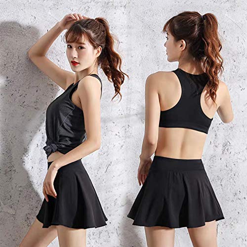BEIFON Falda Pantalón Deportiva de Tenis Falda Deportiva para Mujer Elástica Transpirable Falda Deportiva Pantalones Cortos Incorporados Skorts de Golf Pilates Fitness Correr Deporte Tenis (Negro, S)