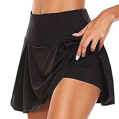 BEIFON Falda Pantalón Deportiva de Tenis Falda Deportiva para Mujer Elástica Transpirable Falda Deportiva Pantalones Cortos Incorporados Skorts de Golf Pilates Fitness Correr Deporte Tenis (Negro, S)